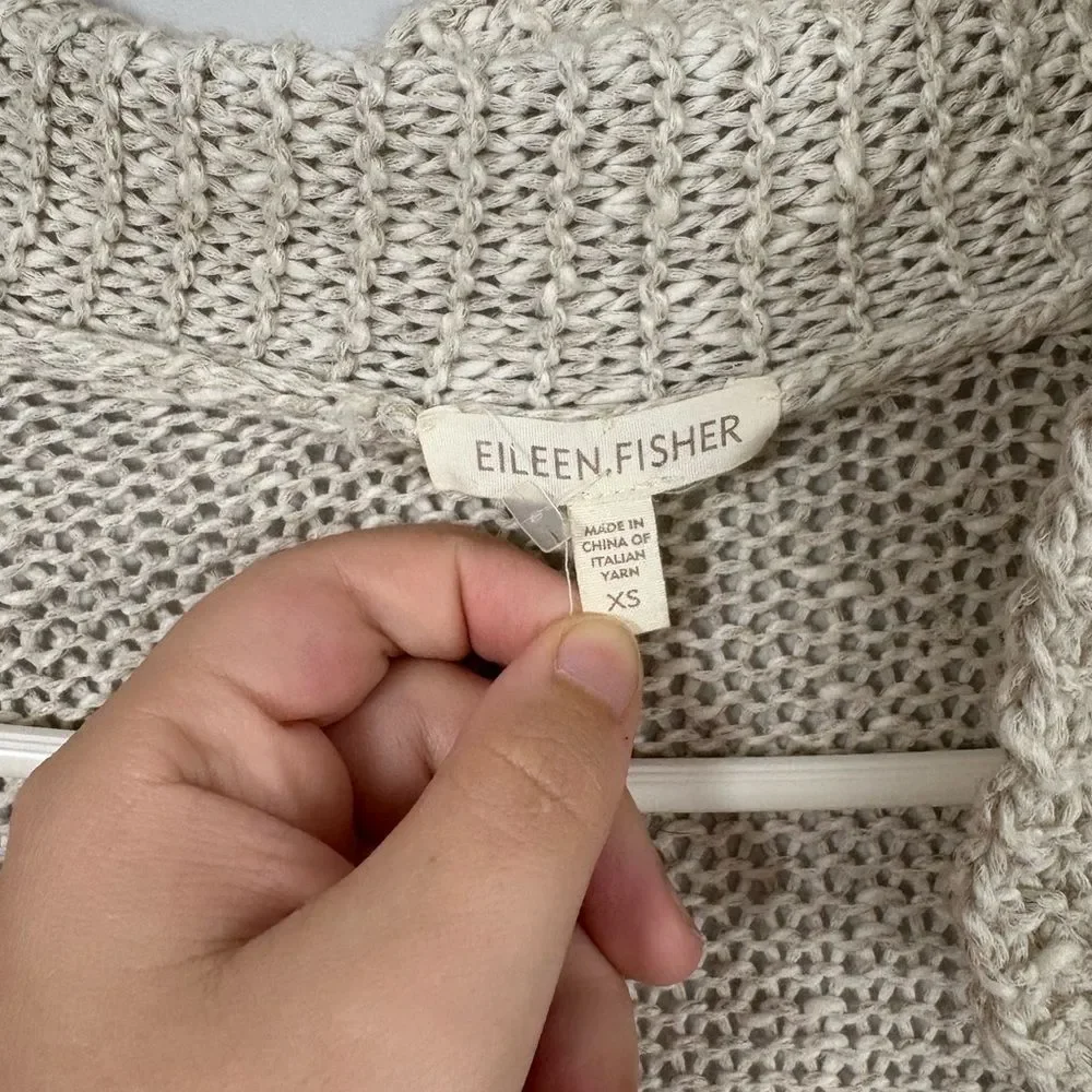 Eileen Fisher Women Sweater XS Cream Linen Blend Open Knit 3/4 Sleeve Casual